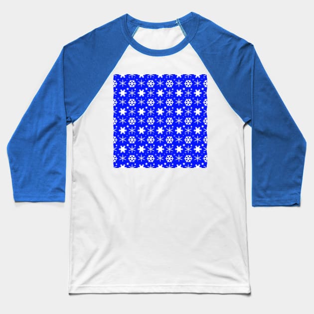 Snowflakes Dark Blue Baseball T-Shirt by BlakCircleGirl